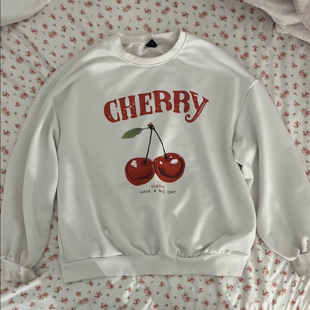 Cherry Graphic White Sweater